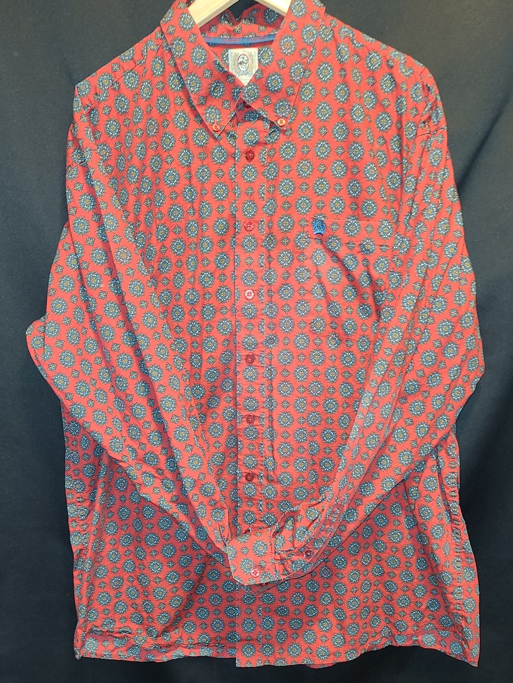 Cinch Western Cowboy Shirt Button Down Long Sleeve Red Blue Design XXL